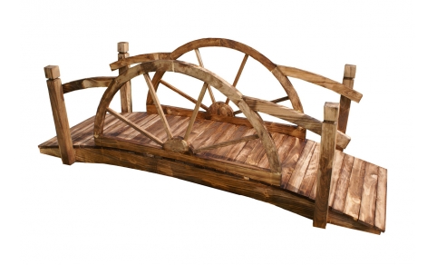 Ponte in legno decorativo con ruote di carro